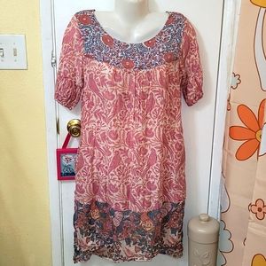 Kilol dress Womens midi beautiful bird and flower print lightweight retro I9